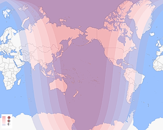 γεωγραφικός χάρτης ορατότητας γιά την σεληνιακή έκλείψη του Μαΐου 2022
