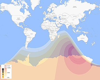 γεωγραφικός χάρτης ορατότητας γιά την ηλιακή έκλειψη του Φεβρουαρίου 2026