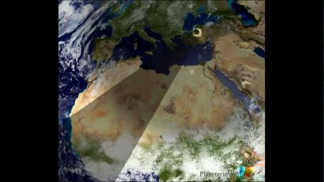 Ἡ &delta;&iota;&alpha;&delta;&rho;&omicron;&mu;ὴ &mu;&iota;ᾶ&sigmaf; ἡ&lambda;&iota;&alpha;&kappa;ῆ&sigmaf; ἐ&kappa;&lambda;&epsilon;ί&psi;&epsilon;&omega;&sigmaf; ἐ&pi;ὶ &tau;ῆ&sigmaf; &gamma;ή&iota;&nu;&eta;&sigmaf; ἐ&pi;&iota;&phi;&alpha;&nu;&epsilon;ί&alpha;&sigmaf; (Planetario di Milano)